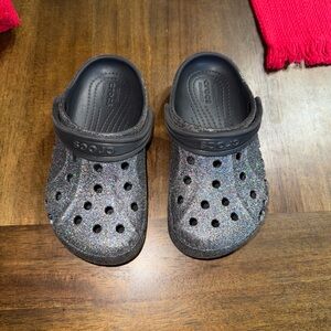 CROCS Kids Sparkle Clogs - Black and Silver